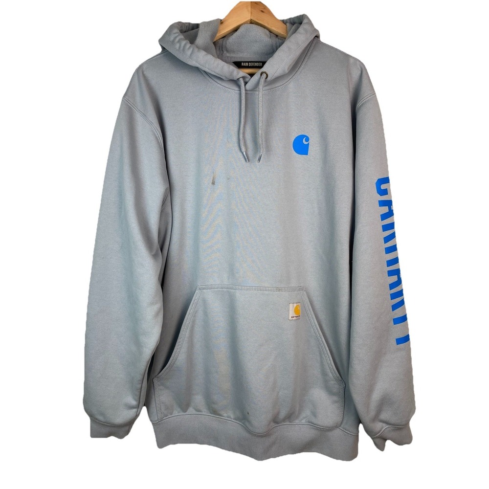 Carhartt XL Loose Fit Rain Defender Blue Spellout Pullover Hoodie Sweatshirt
